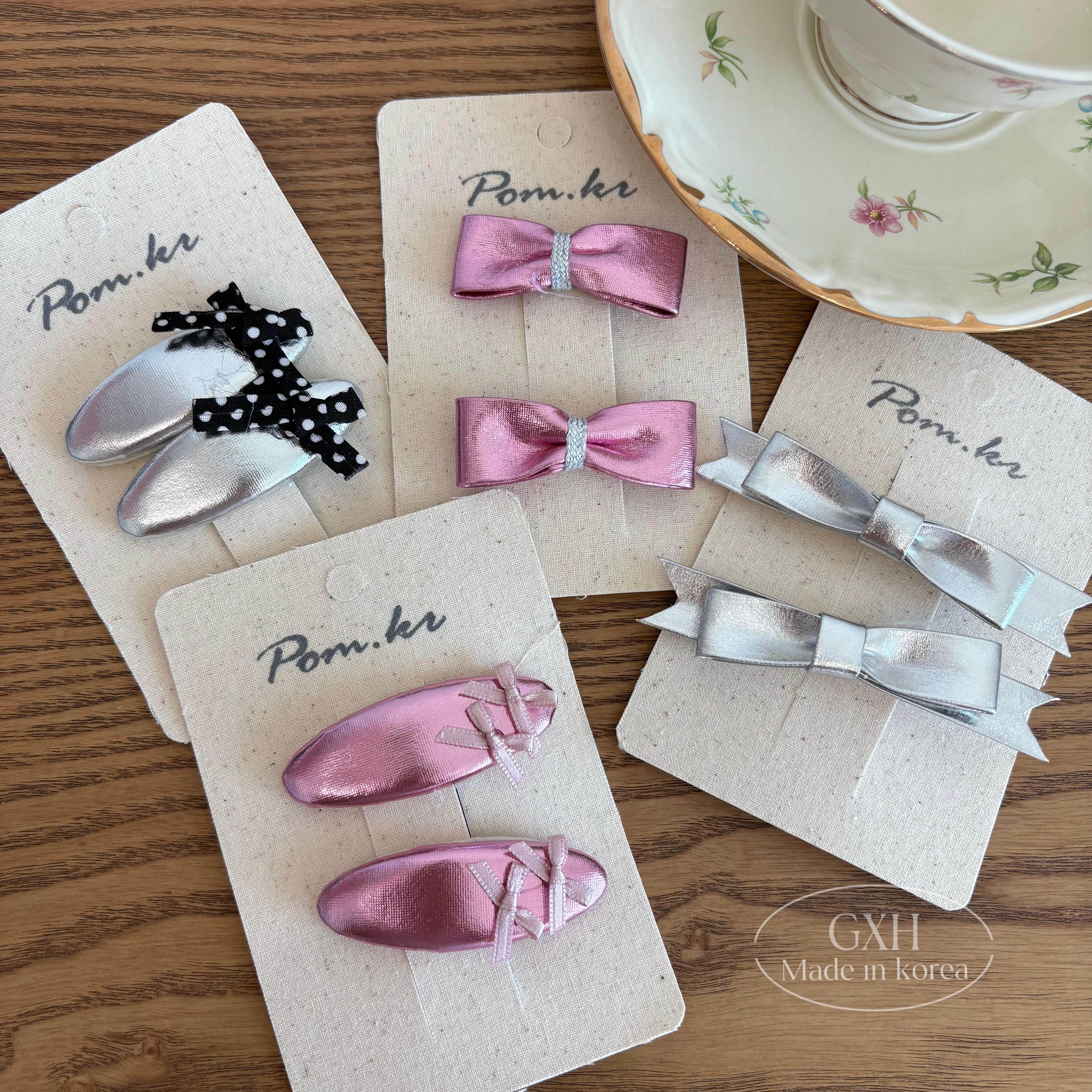 韩系pom.kr亮面粉银系蝴蝶结组合掰掰夹鸭嘴发夹清新精致女童发饰,饰品/流行首饰/时尚饰品新,发饰,淘宝优惠券,粉丝福利购,淘宝优惠卷