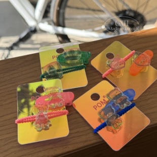 韩国进口pompom女童清透mini发夹小发绳小熊桃子树脂捏夹螺纹发圈