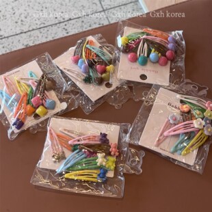 出口外贸十个装 儿童发饰少女心奶油色胶滴发夹可爱小熊花朵 甜甜