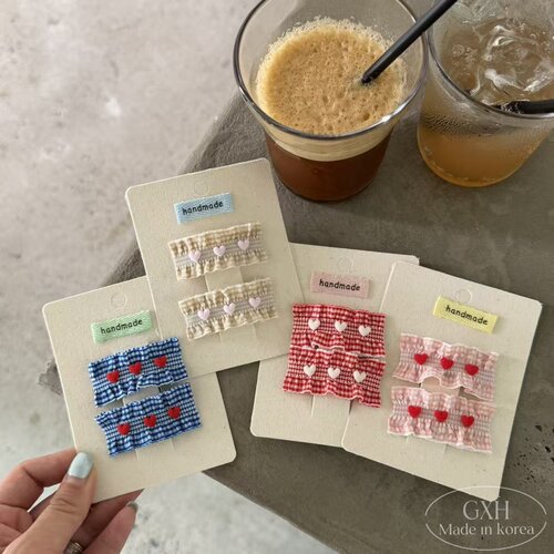 儿童刺绣爱心格子木耳边发夹发饰