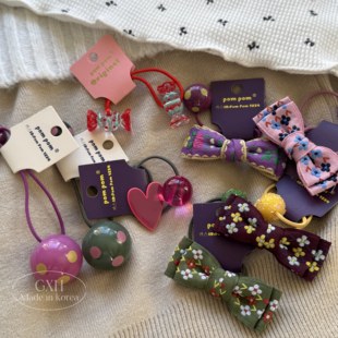 韩国进口POM女童发绳合集糖果爱心皮筋波点球球发圈刺绣领结头绳