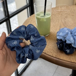 包邮韩国进口经典少女心头饰布艺小飘带女肠圈牛仔色发圈日常头绳