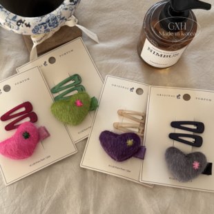 包邮韩国进口pompom女童发夹秋冬毛毛爱心捏夹刺绣花朵水滴掰掰夹