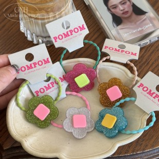 【现货】韩国进口POMPOM春夏亮闪发饰清新花朵藕节发绳精致感女童
