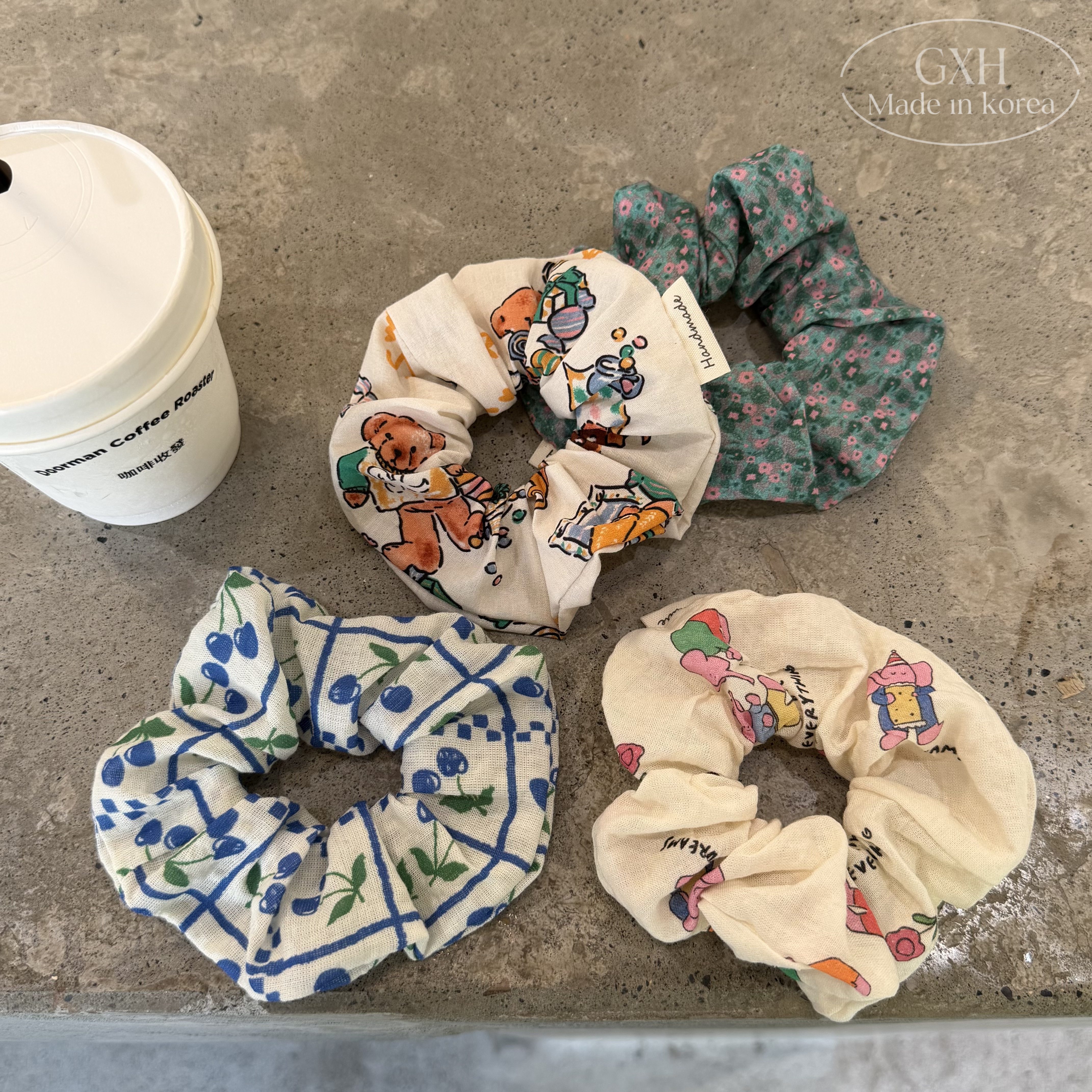 韩国进口小象棒棒糖小熊布艺肠圈博主手作款小碎花丸子头大肠发饰