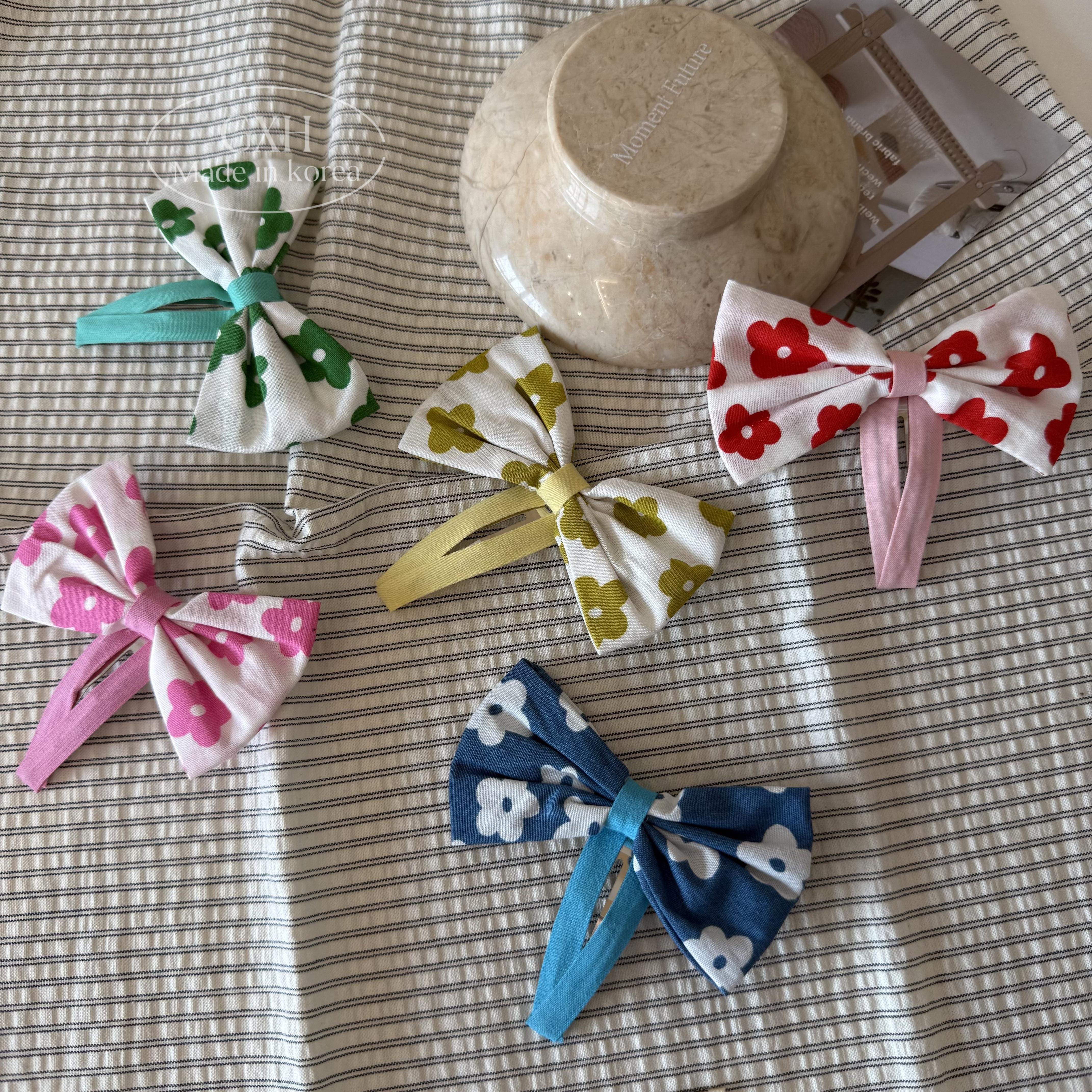 包邮春夏森系女童掰掰夹彩色小花布艺发夹碎花蝴蝶结侧边夹刘海夹