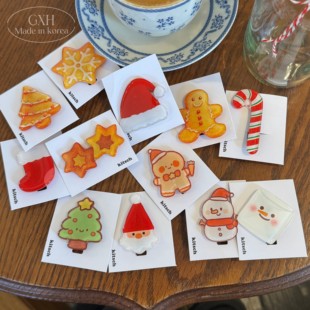 韩国进口kitsch新款可爱萌系圣诞系列边夹小雪人发夹姜饼人发饰品