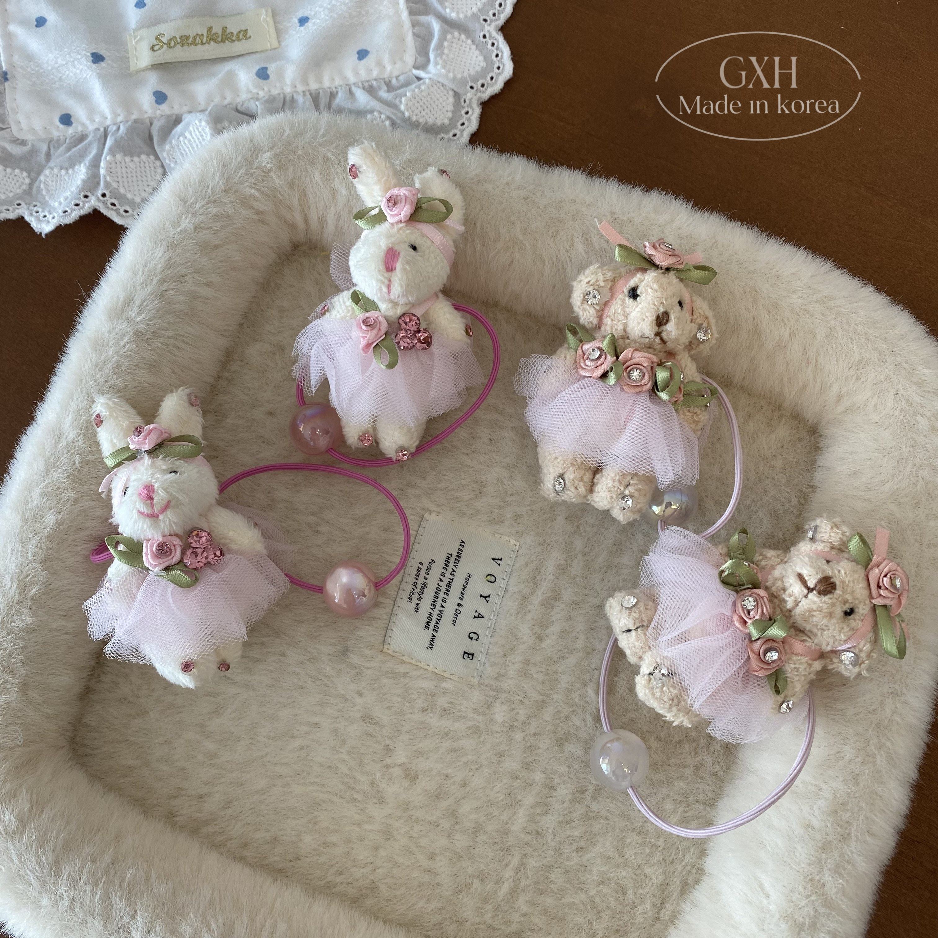 毛绒网纱裙动物发绳兔熊女童公主发饰碎钻玫瑰皮筋人鱼姬球球发圈