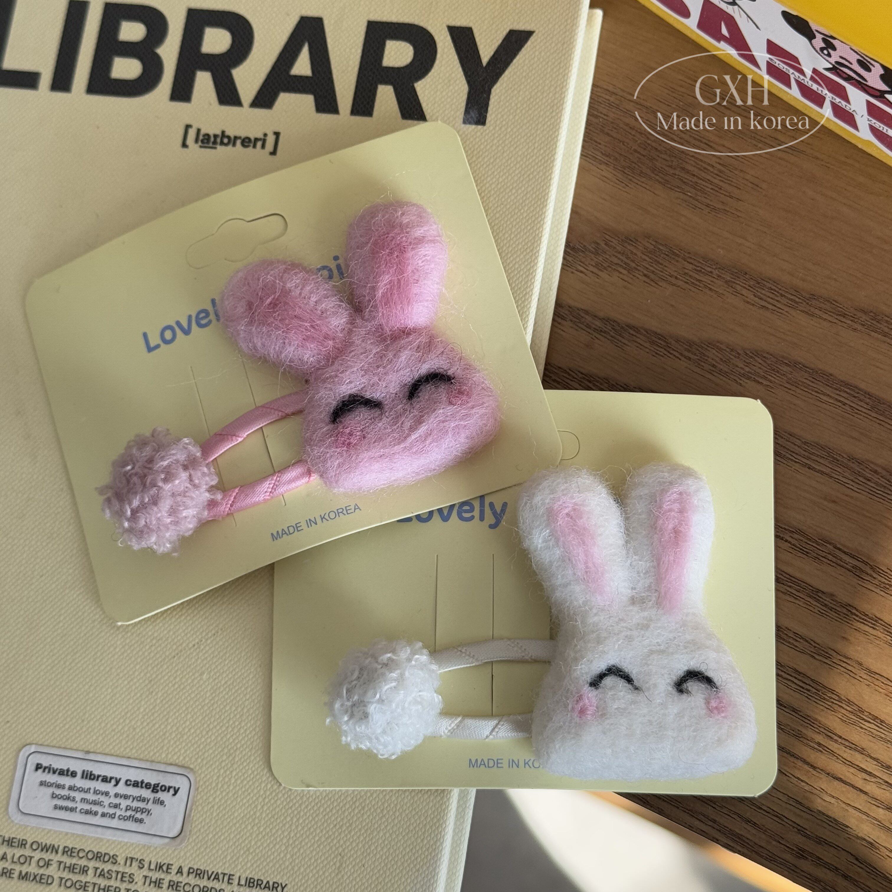 包邮韩国lovelyhairpin羊毛毡小兔发夹可爱腮红兔兔BB夹毛球边夹