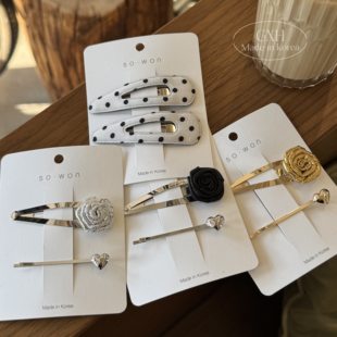 包邮韩国东大门边夹爱心玫瑰组合夹亮皮金银发夹波点女布艺水滴夹