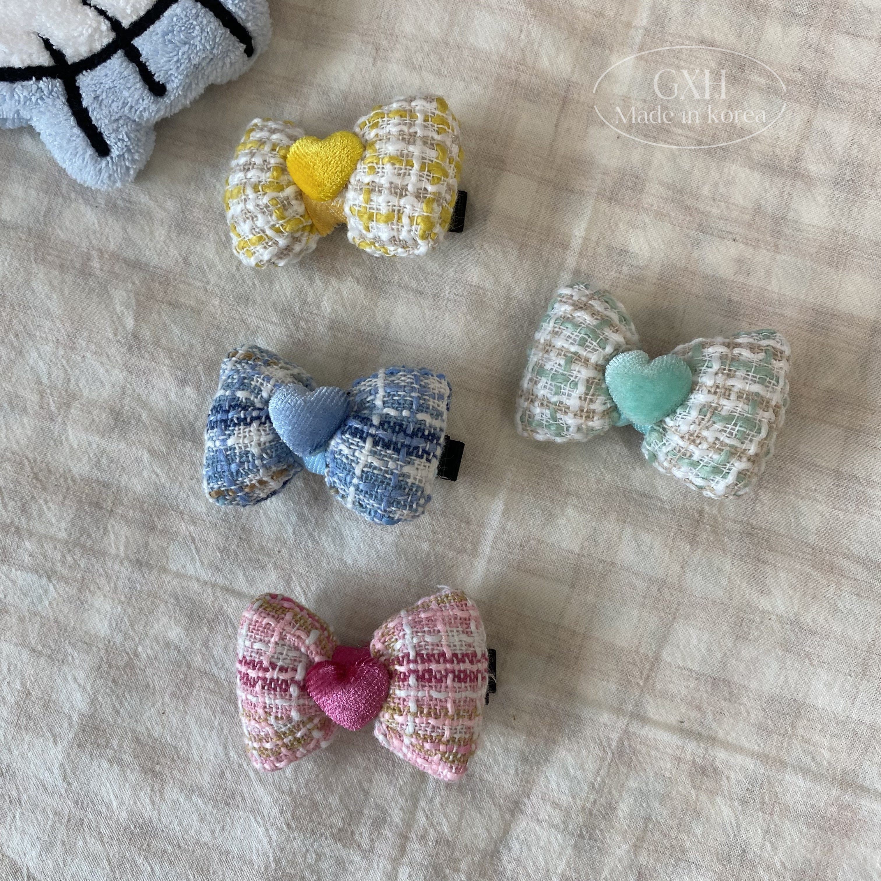 韩国进口小香鸭嘴夹彩色毛线蝴蝶结碎发夹绒面爱心女发夹领结边夹