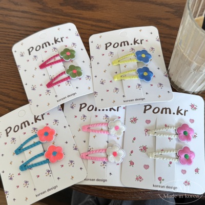 春日新款pom.kr女童刺绣花朵发夹