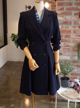 黑色西装连衣裙复古气质双排扣显瘦中长款2025春秋新款韩版裙子