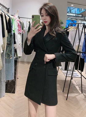 赫本风小黑裙女显瘦职业裙气质西装连衣裙春秋新款黑色小个子西服