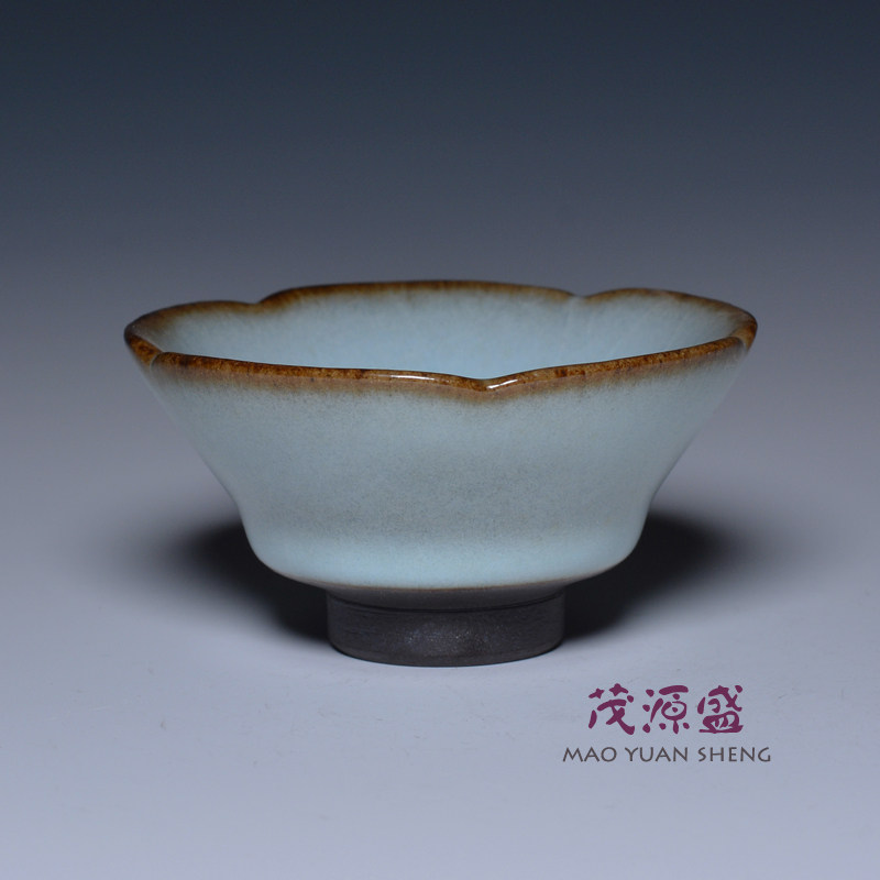 【茂源盛】台湾张书曜纯手工中式复古风汝窑梅花铁口开片陶瓷茶杯