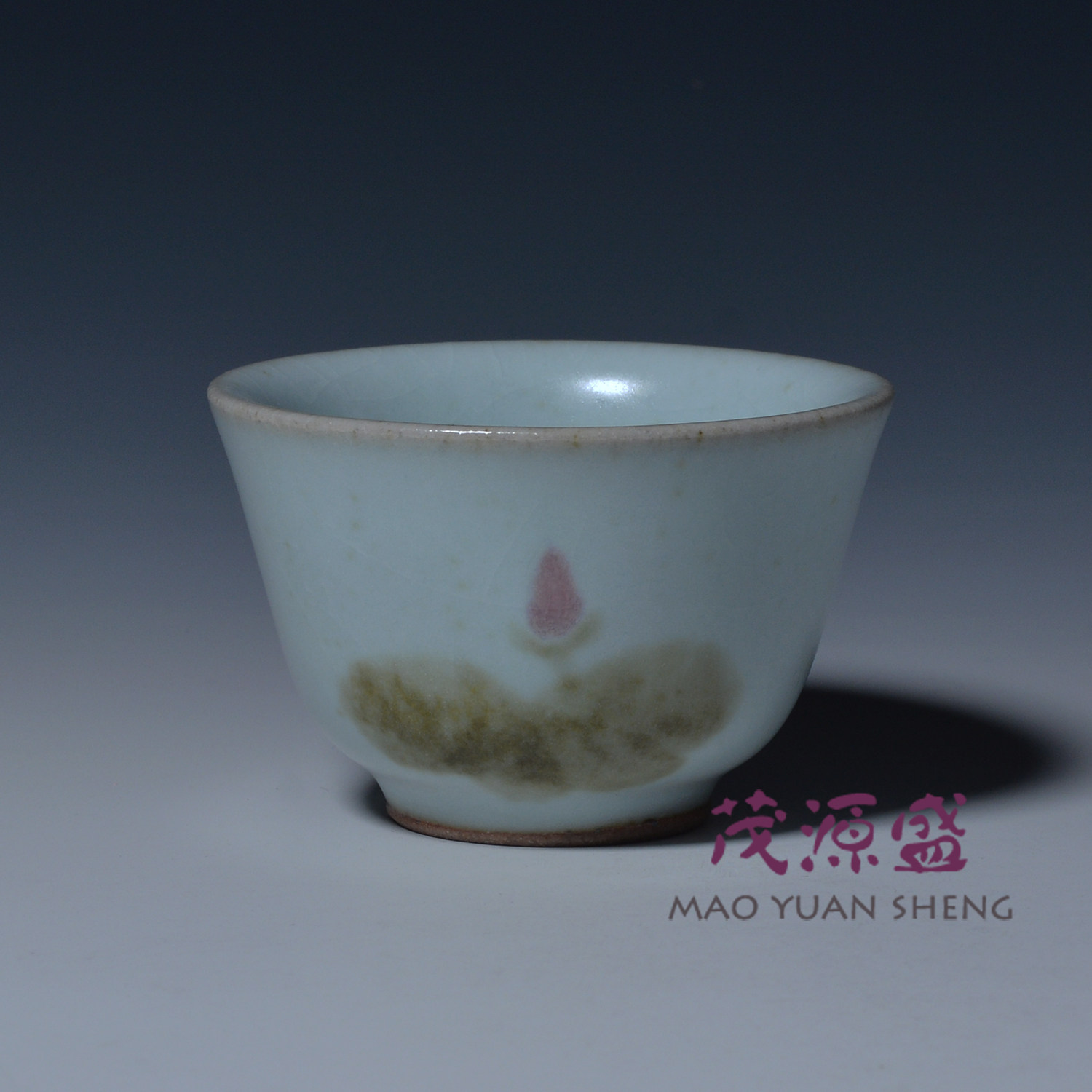 茂源盛 台湾张书曜 手工汝窑天青 开片手绘陶瓷荷花 小茶杯55ml