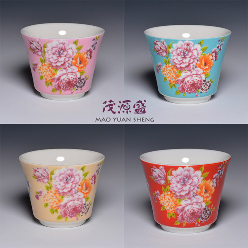 复古布花台湾三希贴花陶瓷茶杯