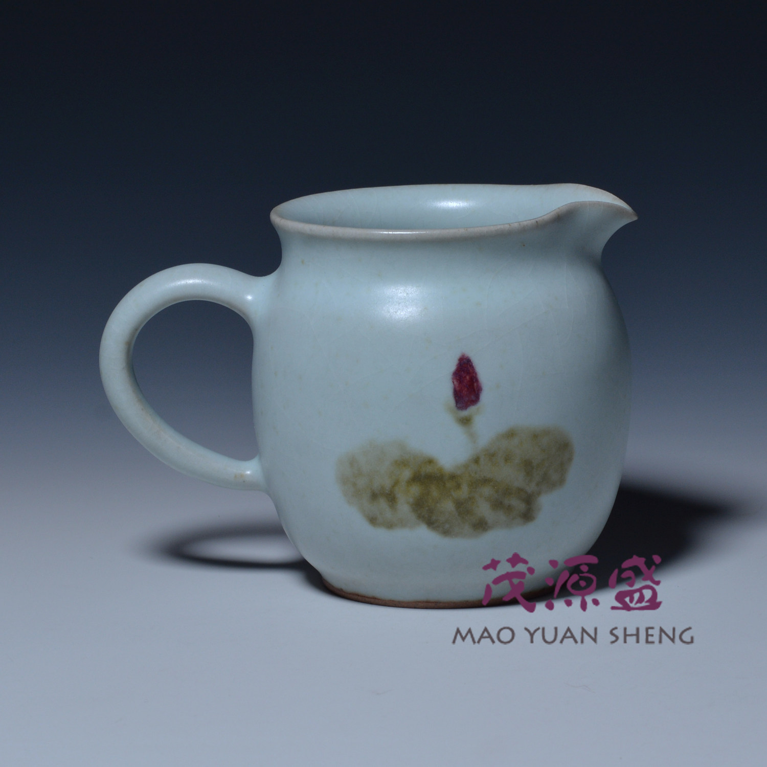 茂源盛台湾张书曜中式手工茶具 陶瓷汝窑开片手绘公道杯 荷花茶海