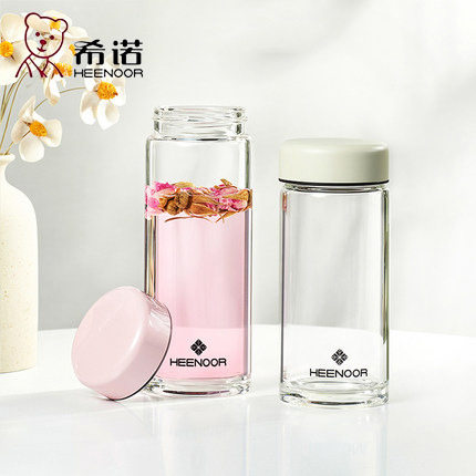 希诺玻璃杯女单层加厚带盖花茶杯清新高颜值小巧便携家用少女水杯