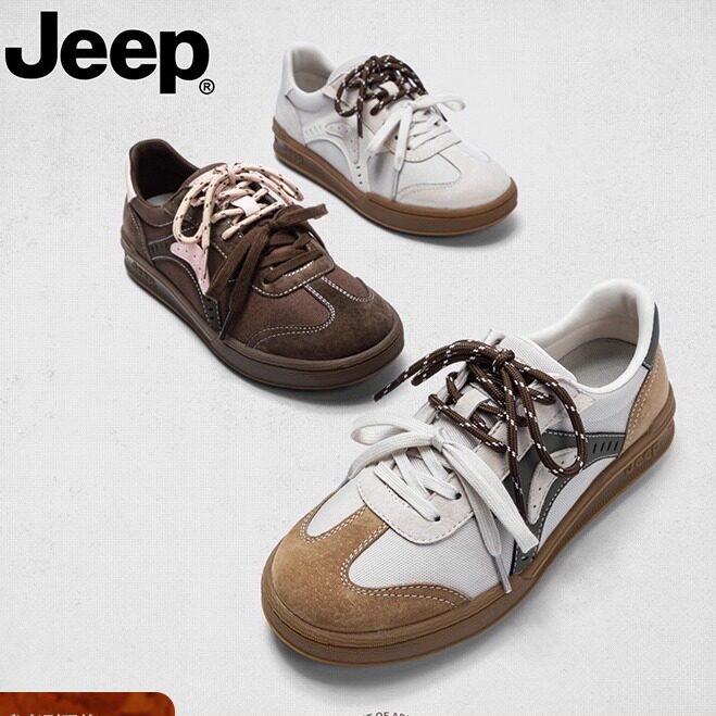jeep秋季女鞋2025新款小众休闲板鞋轻便软底通勤百搭复古德训鞋子