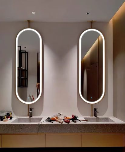 椭圆上下杆吊镜酒店民宿卫生间浴室镜子开放式洗手台智能发光镜-封面