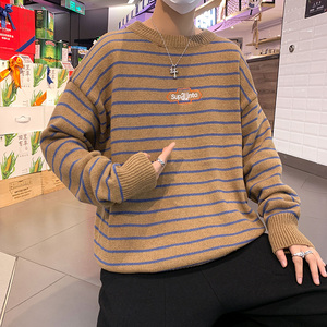 斑马纹毛衣男宽松慵懒风秋冬款男装针织上衣MY9902-P50图片