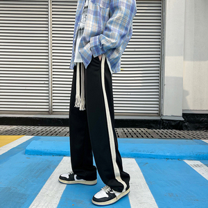 春季新款侧边手工编织抽绳卫裤男宽松直筒垂感阔腿裤大码K014-P35图片