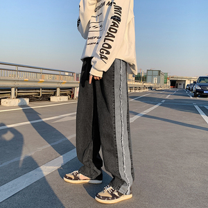 美式vibe风裤子高街ins潮牌毛边牛仔裤男工装裤N0209-P45图片