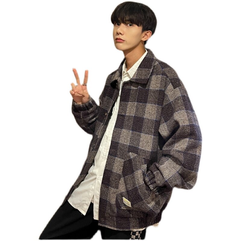 新款款港风工装男士格子夹克呢子外套JK0223-P88,男装夹克,星座308B-1