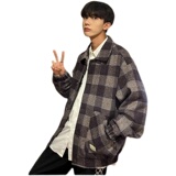 新款款港风工装男士格子夹克呢子外套JK0223-P88，男装夹克，星座308B-1
