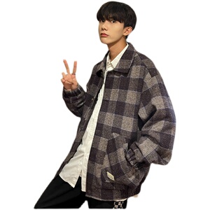 新款款港风工装男士格子夹克呢子外套JK0223-P88图片