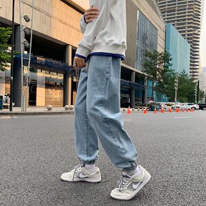 束脚牛仔裤男潮牌宽松阔腿九分裤ins韩版潮流老爹长裤N0283-P40图片