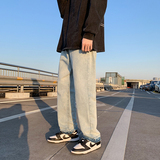 春季新款复古浅色牛仔裤男ins潮牌高街嘻哈宽松直筒裤N0210-P50，男装牛仔裤，星座308B-1