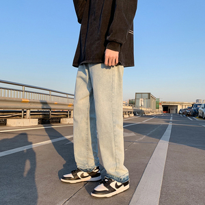 春季新款复古浅色牛仔裤男ins潮牌高街嘻哈宽松直筒裤N0210-P50图片