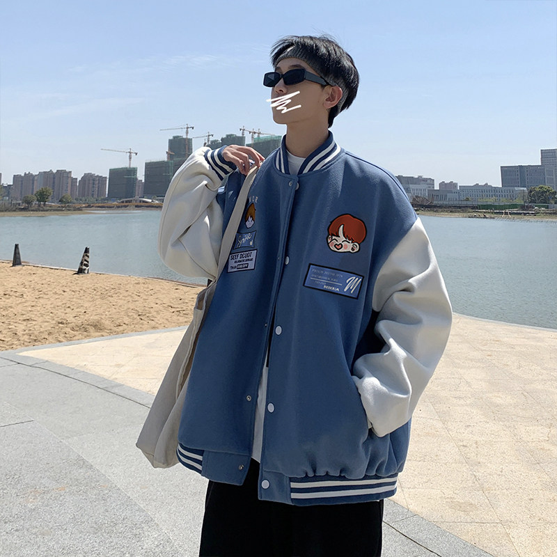 复古棒球服夹克2023秋新款韩版宽松撞色拼接学生外套JK0143-P50,男装夹克,星座308B-1