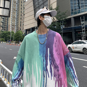 羊毛针织衫男女超火的情侣装新款秋冬网红慵懒扎染毛衣MY044-P45图片