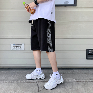 腰果花裤子高街ins潮牌白色运动短裤男训练排扣五分裤DK115-P25