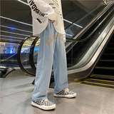 美式街头牛仔裤男春秋宽松直筒长裤hiphop潮牌高街裤子N01824-P45，男装牛仔裤，星座308B-1