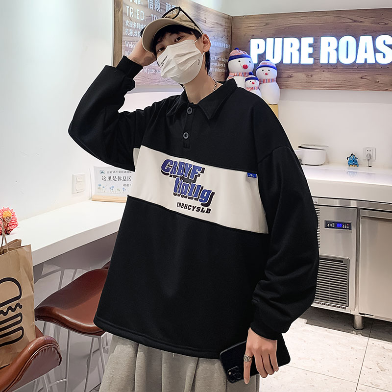 春季ins潮流慵懒风翻领卫衣情侣韩版宽松套头卫衣男PL0400-P35,男装Polo衫,星座308B-1