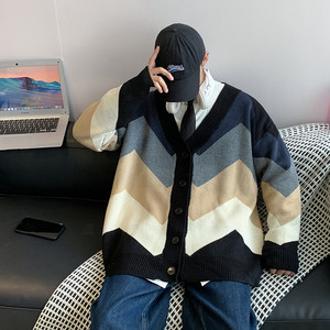 情侣装秋冬韩版宽松百搭针织衫外套毛衣男外穿拼接长袖WY075-P53图片