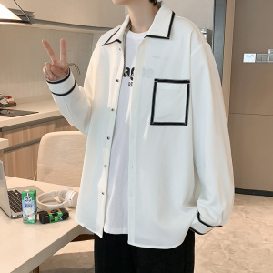 拼边白衬衫男长袖2023春季潮流百搭休闲宽松衬衣CS0302-P40图片