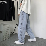美式炸街牛仔裤秋新款阔腿烟管长裤设计感绑带嘻哈潮N088-P55，男装牛仔裤，星座308B-1