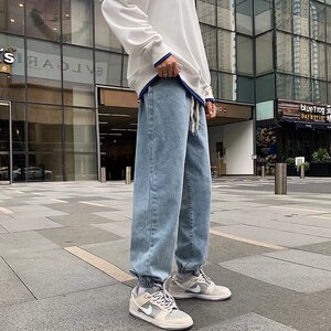 束脚牛仔裤男潮牌宽松阔腿九分裤ins韩版潮流老爹长裤N0283-P40图片