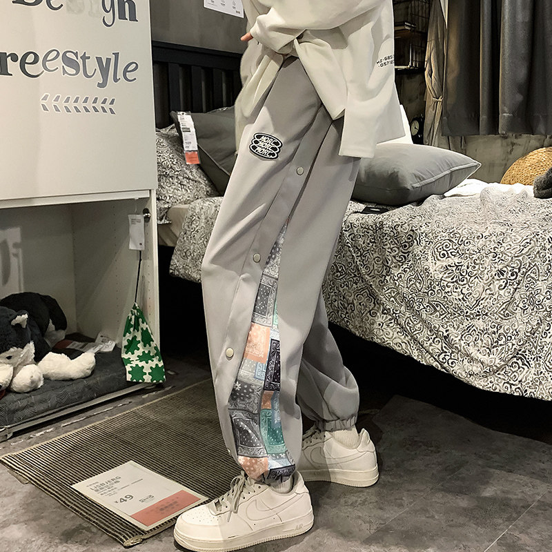 潮牌复古腰果花拼接束脚卫裤男嘻哈宽松bf百搭休闲裤K02210-P50,男装休闲裤,星座308B-1