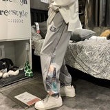 潮牌复古腰果花拼接束脚卫裤男嘻哈宽松bf百搭休闲裤K02210-P50，男装休闲裤，星座308B-1