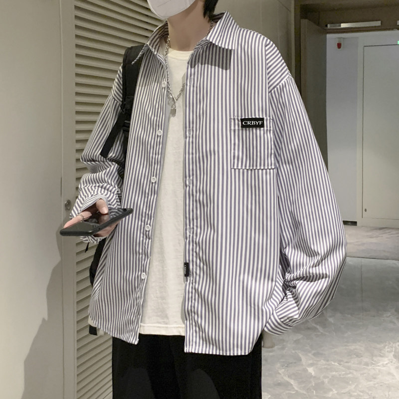 条纹长袖衬衫2023春季新款潮流休闲宽松百搭衬衣外套CS0303-P35图片