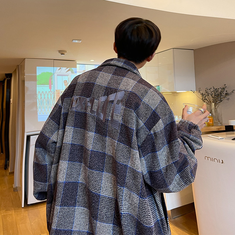 新款款港风工装男士格子夹克呢子外套JK0223-P88,男装夹克,星座308B-1