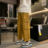 侧边口袋工装裤子男2023春季ins直筒休闲裤宽松长裤K019-P40，男装休闲裤，星座308B-1