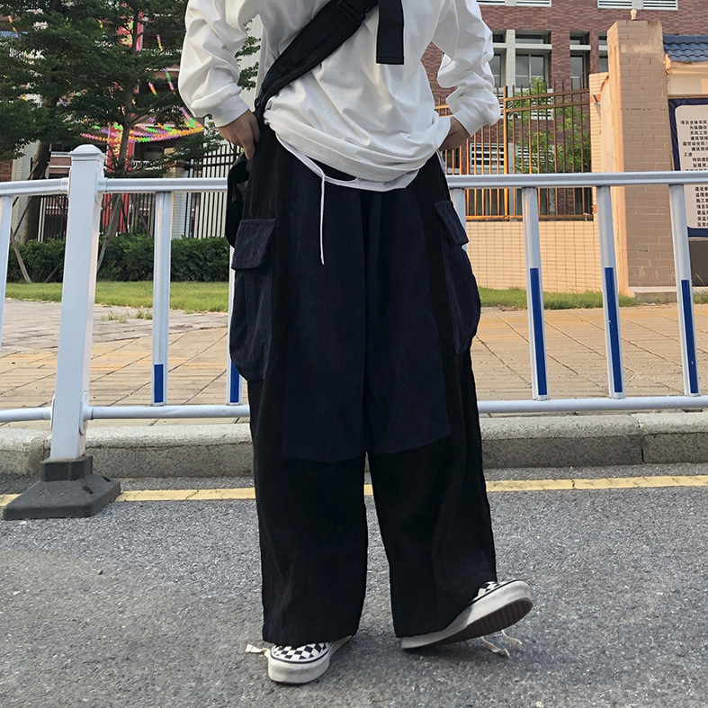 日系复古工装大口袋灯芯绒裤阔腿束脚长裤男K015-P38图片