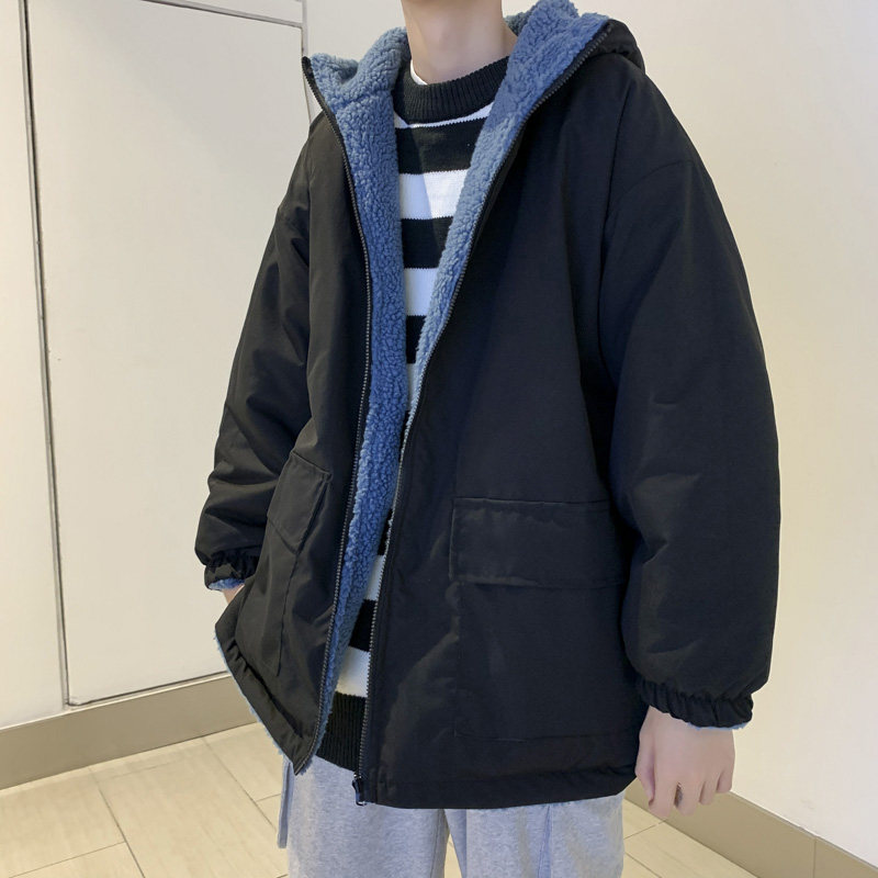 羊羔绒外套男两面穿连帽棉袄新款棉衣男冬季加厚棉服MY059-P85,男装棉衣,星座308B-1